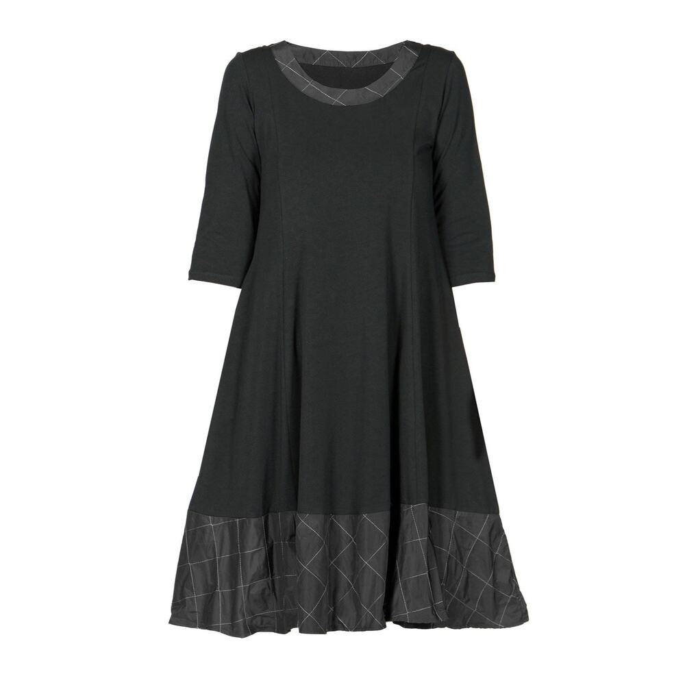 Luukaa Women's Black Midi Cotton Dress Size 12 White Stitch Detail NWT